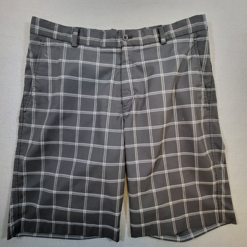 Nike Golf Tour Performance Shorts Mens 34 Black Plaid Dri-Fit Flat Front